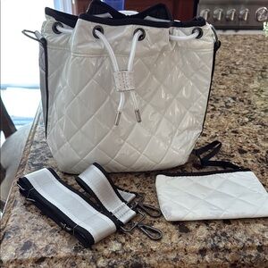 HAUTE SHORE Premium Puffer Collection Glossy White Quilted shoulder bag set